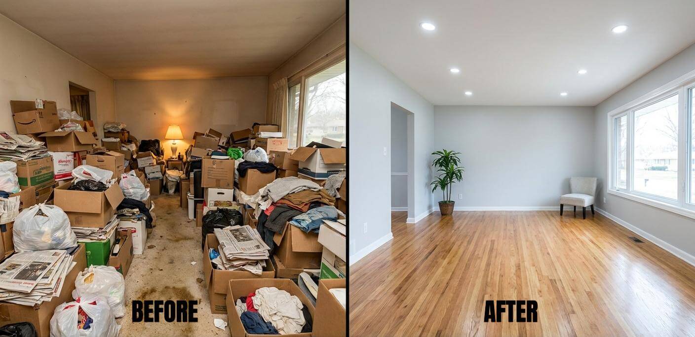 Clean modern living space after hoarder house cleanout